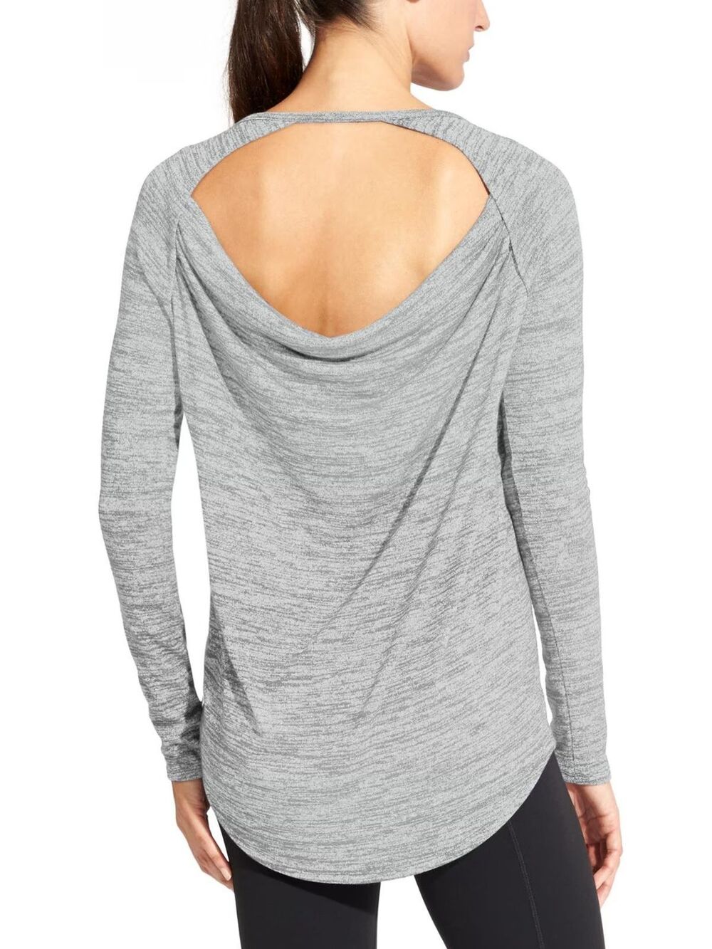 ATHLETA 457201 Gray Pose Cutout Long Sleeve Tee Open Back Top Sporty SIZE XS